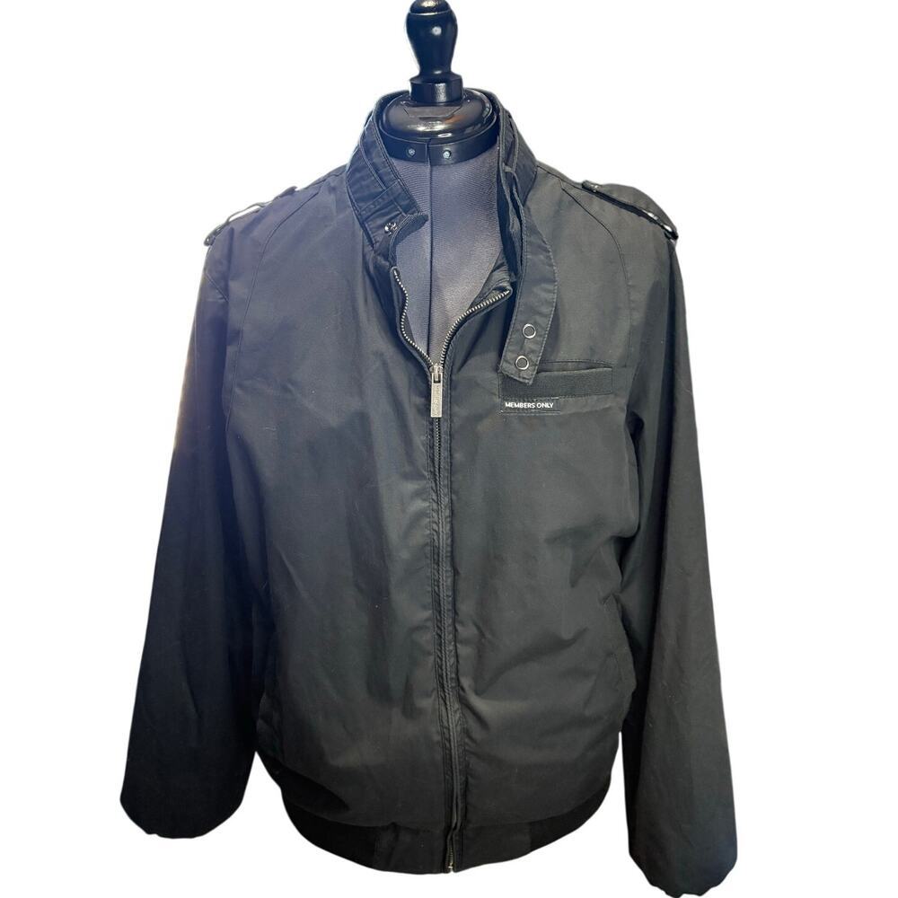 Members Only Classic Racer Jacket Black | Vintage Style Cotton Blend | Unisex M